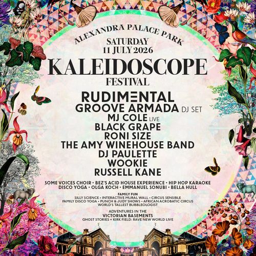 KALEIDOSCOPE FESTIVAL Roni Size, MJ Cole, Groove Armada, Rudimental, The Amy Winehouse Band, Russell Kane, DJ Paulette, Black Grape, Wookie at Alexandra Palace Park on 11 July 2026 gig poster