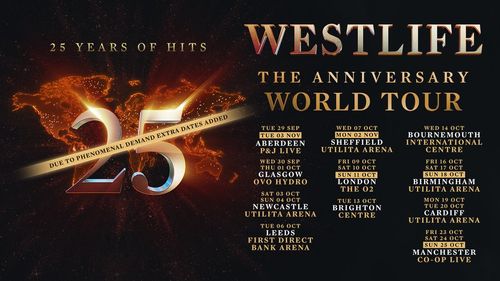 Westlife The Anniversary World Tour Westlife september 2025 to november 2025 tour poster