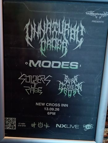 UNNATURAL ORDER - MODES BURN THE CROWN, Unnatural Order, Soldiers of Rage, Modes at NEW CROSS INN on 13 September 2026 gig poster
