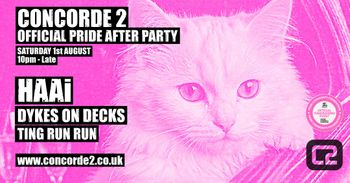 OFFICIAL PRIDE AFTER PARTY HAAi, TING RUN RUN, DYKES ON DECKS at CONCORDE 2 on 1 August 2026 gig poster