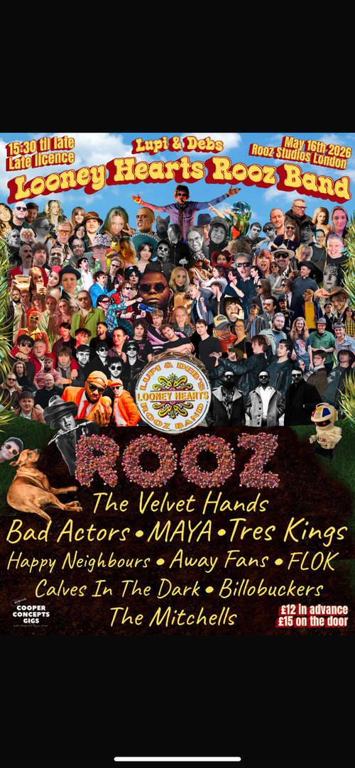 Looney Hearts Rooz Band FLOK, The Velvet Hands, Billobuckers, Maya, Bad Actors, Tres Kings, Away Fans, Happy Neighbours, Calves In The Dark, The Mitchells at Rooz Studios on 16 May 2026 gig poster