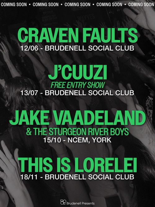 Craven Faults, J'Cuuzu, Jake Vaadeland & The Sturgeon River Boys, This Is Lorelei Craven Faults, This Is Lorelei, JAKE VAADELAND & THE STURGEON RIVER BOYS, J'Cuuzu june 2026 to november 2026 tour poster