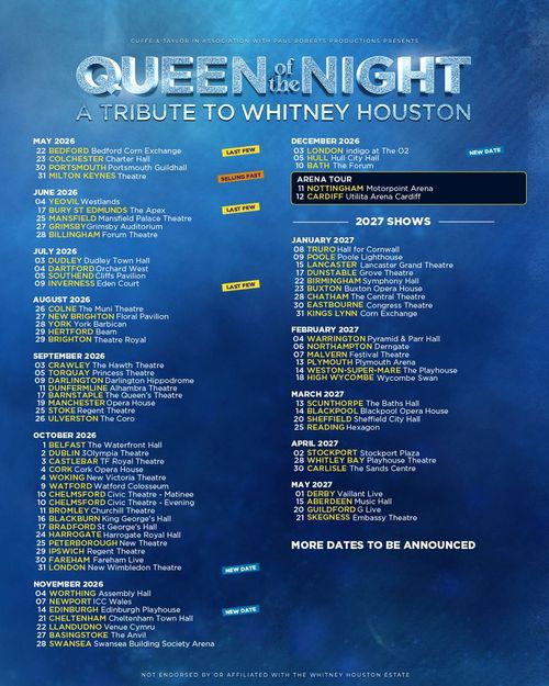 Queen of the Night - A Tribute to Whitney Houston Queen of the Night may 2026 to may 2027 tour poster
