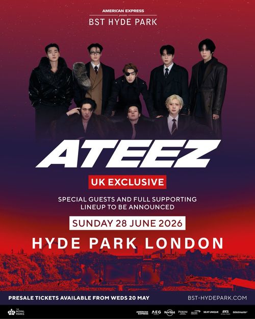 ATEEZ - UK EXCLUSIVE ATEEZ at Hyde Park on 28 June 2026 gig poster