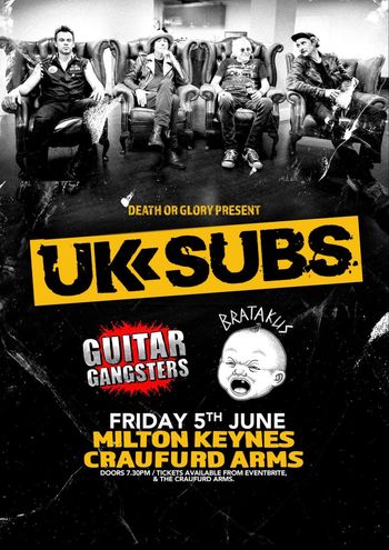 UK SUBS Guitar Gangsters, Bratakus at CrauFurd Arms on 5 June 2026 gig poster
