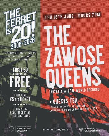 THE ZAWOSE QUEENS at The Ferret on 18 June 2026 gig poster