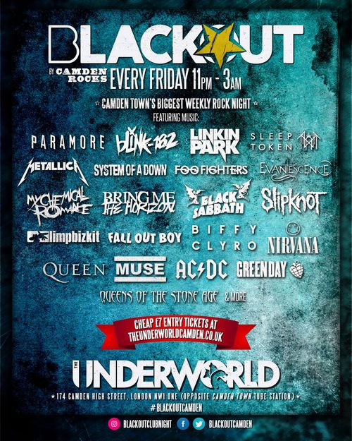 BLACKOUT by Camden Rocks Various Artists at The Underworld on 22 May 2026 gig poster