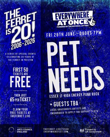 PET NEEDS at The Ferret on 26 June 2026 gig poster