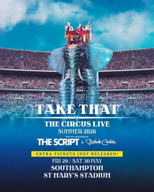TAKE THAT THE CIRCUS LIVE SUMMER 2026 The Script, Belinda Carlisle, Take That may 2026 tour poster
