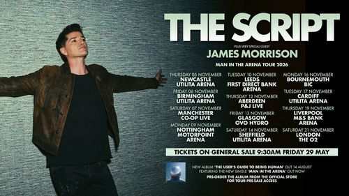 THE SCRIPT plus very special guest JAMES MORRISON MAN IN THE ARENA TOUR 2026 The Script, James Morrison november 2026 tour poster