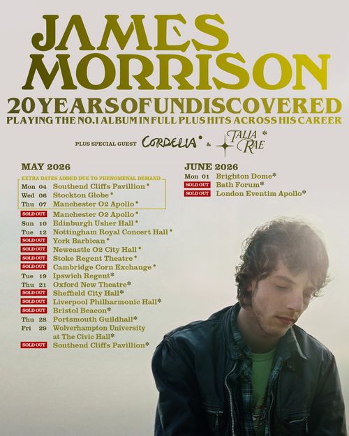 James Morrison - 20 Years of Undiscovered James Morrison may 2026 to june 2026 tour poster