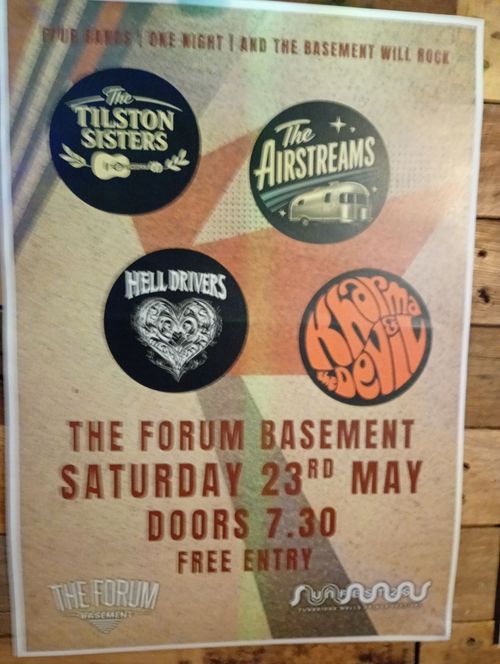 THE FORUM BASEMENT Hell Drivers, The Airstreams, The Tilston Sisters, Karma & the Devil at The Forum Basement on 23 May 2026 gig poster