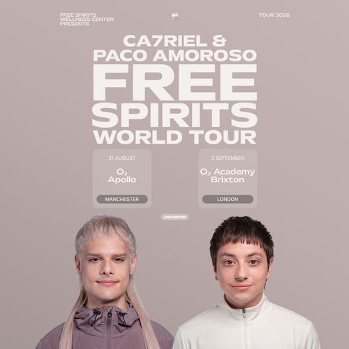 CA7RIEL & PACO AMOROSO FREE SPIRITS WORLD TOUR CA7RIEL & PACO AMOROSO august 2026 to september 2026 tour poster