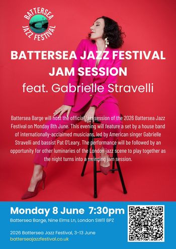 BATTERSEA JAZZ FESTIVAL JAM SESSION feat. Gabrielle Stravelli Gabrielle Stravelli at Battersea Barge on 8 June 2026 gig poster