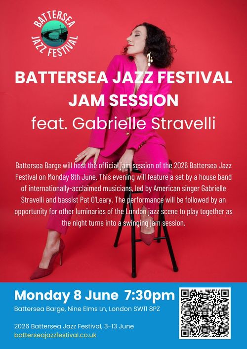 BATTERSEA JAZZ FESTIVAL JAM SESSION feat. Gabrielle Stravelli Gabrielle Stravelli at Battersea Barge on 8 June 2026 gig poster