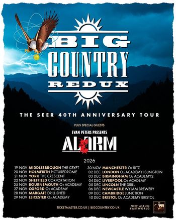 Big Country Redux - The Seer 40th Anniversary Tour Big Country Redux, Alarm november 2026 to december 2026 tour poster