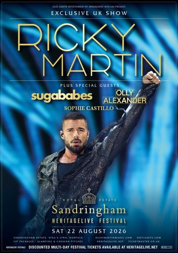 RICKY MARTIN SOPHIE CASTILLO, Sugababes, Olly Alexander at Sandringham Estate on 22 August 2026 gig poster