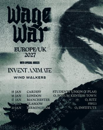 Wage War Europe/UK 2027 Wage War, Invent Animate, Wind Walkers, Invent Animate january 2027 tour poster