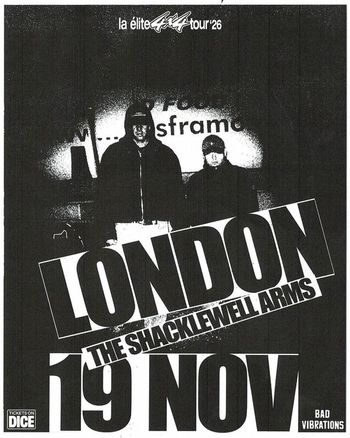 la élite 444 tour'26 La Élite at The Shacklewell Arms on 19 November 2026 gig poster