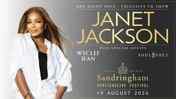 JANET JACKSON Wyclef Jean, Soul II Soul at Sandringham on 19 August 2026 gig poster