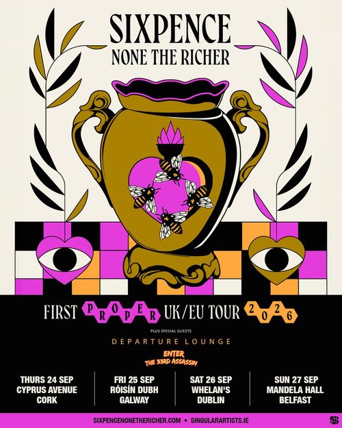 Sixpence None The Richer - First Proper UK/EU Tour 2026 Enter The 33rd Assassin, Sixpence None The Richer, Sixpence None the Richer, Departure Lounge september 2026 tour poster