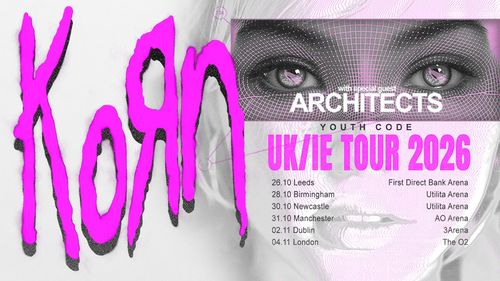 Korn UK/IE Tour 2026 with special guest Architects Korn, Architects october 2026 to november 2026 tour poster
