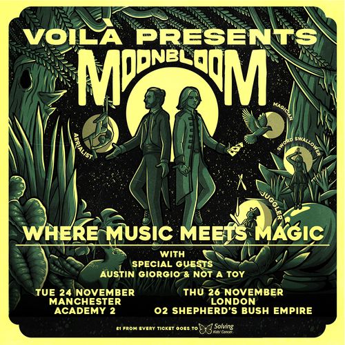 Voila Presents Moonbloom Where Music Meets Magic Austin Giorgio, Moon Bloom, NOT A TOY november 2026 tour poster
