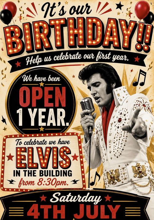 It's our BIRTHDAY!! Elvis at The Sussex Arms.  East Grinstead.  on 4 July 2026 gig poster