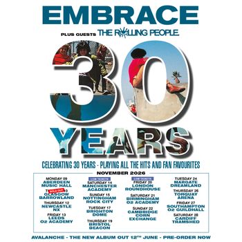 EMBRACE 30 YEARS The Rolling People, Embrace november 2026 tour poster