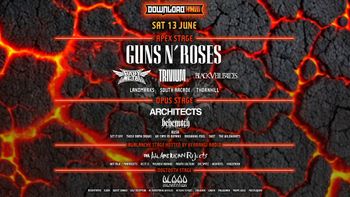 DOWNLOAD XXIII LANDMVRKS, Thornhill, South Arcade, Drowning Pool, Guns N’ Roses, The Wildhearts, Die Spitz, Black Veil Brides, Bush, Mouth Culture, Hot Milk, Decapitated, Blood Incantation, Self Deception, Elder, Set It Off, Lowen, Sweet Savage, We Came as Romans, Architects, The All‐American Rejects, Those Damn Crows, TRAILRUNNER, FROZENODE, As It Is, TRAFFIC GOLD, MAHOZETS, AS EVERYTHING ENDS, MELOUSE AVENUE, Trivium, BABYMETAL, Neverlet, Return to Dust, Snot, Conjurer, Behemoth at Donington Park on 13 June 2026 gig poster