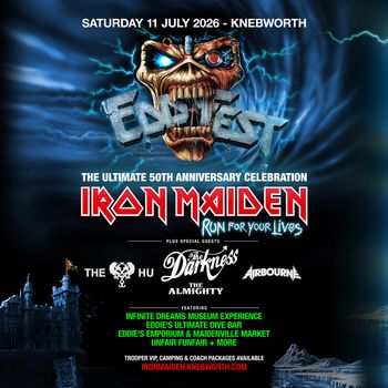 EDDIEFEST - The Ultimate 50th Anniversary Celebration The HU, The Almighty, Airbourne, The Darkness, Iron Maiden at Knebworth on 11 July 2026 gig poster