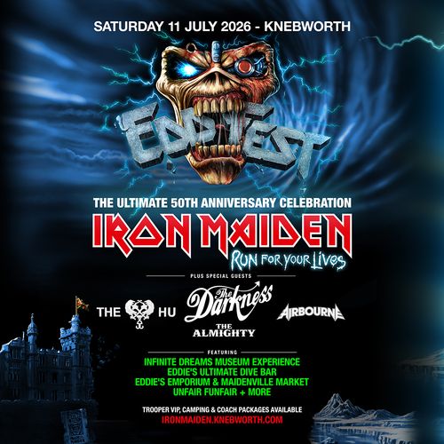 EDDIEFEST - The Ultimate 50th Anniversary Celebration The HU, The Almighty, Airbourne, The Darkness, Iron Maiden at Knebworth on 11 July 2026 gig poster