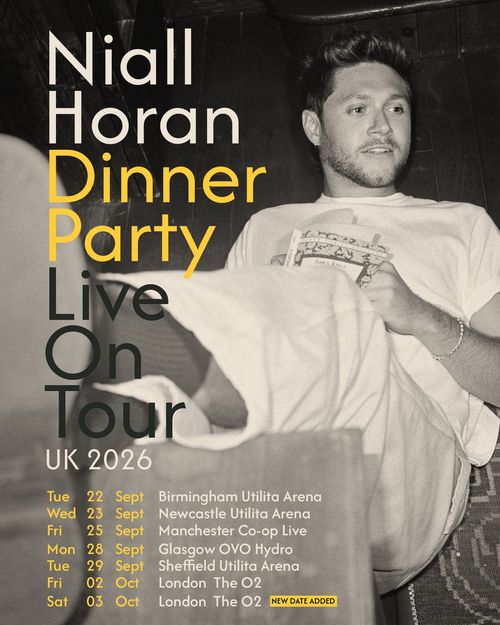 Niall Horan Dinner Party Live On Tour UK 2026 Niall Horan september 2026 to october 2026 tour poster