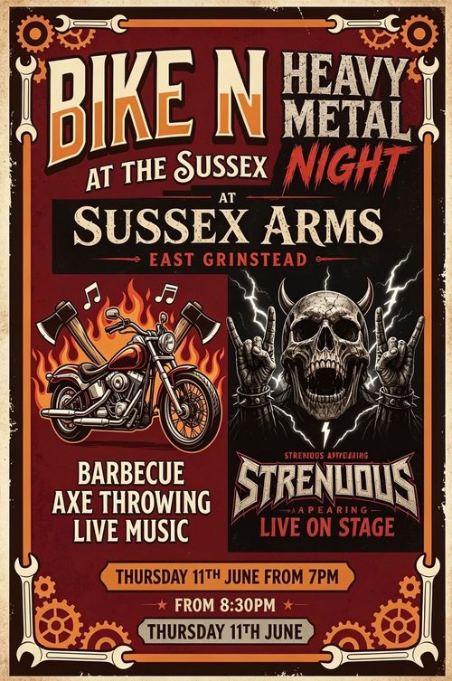 BIKE N HEAVY METAL NIGHT STRENUOUS at Sussex Arms on 11 June 2026 gig poster
