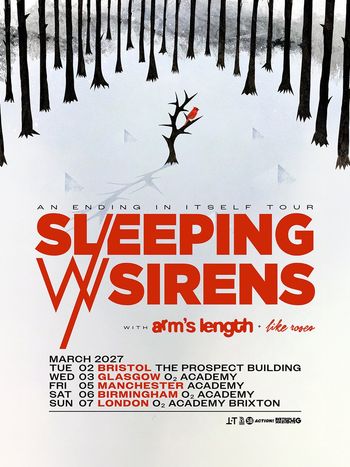 Sleeping With Sirens - An Ending In Itself Tour Like Roses, Sleeping With Sirens, Arm’s Length march 2027 tour poster
