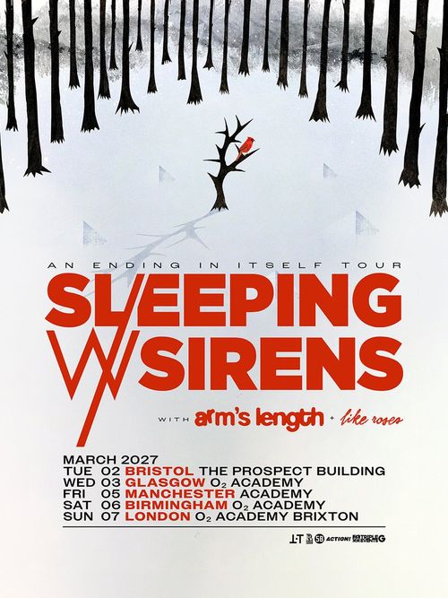 Sleeping With Sirens - An Ending In Itself Tour Like Roses, Sleeping With Sirens, Arm’s Length march 2027 tour poster