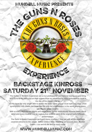 THE GUNS N ROSES EXPERIENCE at Backstage on 21 November 2026 gig poster