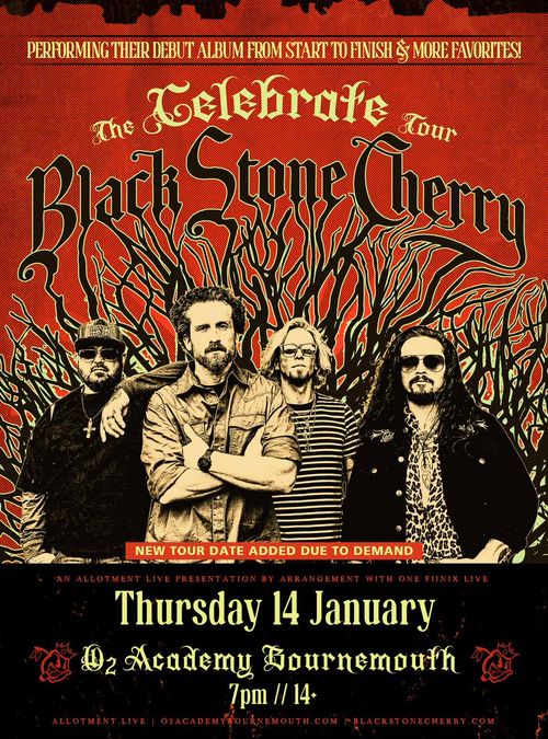 The Telebration Tour - Black Stone Cherry Black Stone Cherry at O2 Academy Bournemouth on 14 January 2027 gig poster