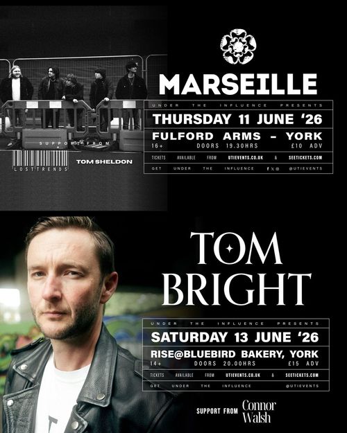 Marseille and Tom Bright live performances Marseille, Connor Walsh, Tom Sheldon, Tom Bright, Lost Trends june 2026 tour poster