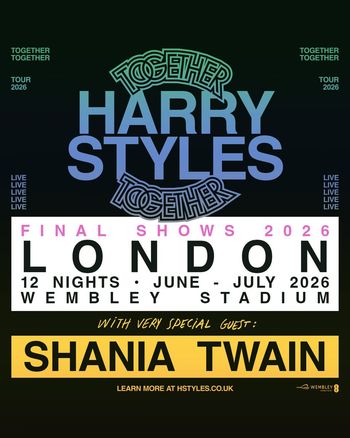 HARRY STYLES TOGETHER TOUR 2026 Shania Twain, Harry Styles at Wembley Stadium on 1 June 2026 gig poster