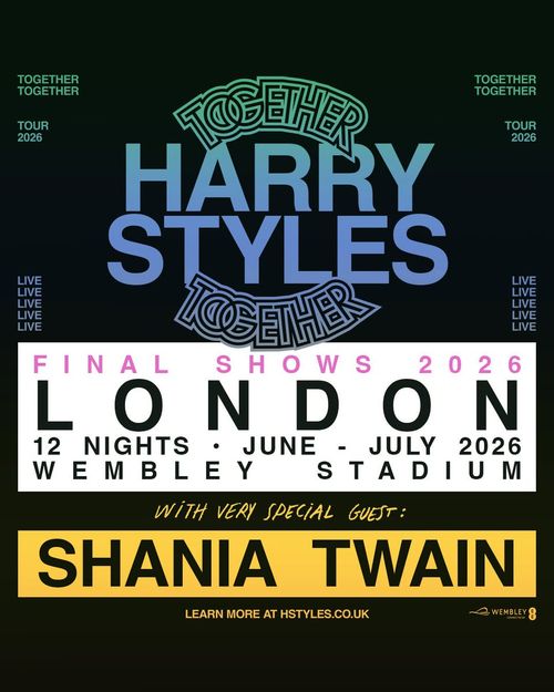 HARRY STYLES TOGETHER TOUR 2026 Shania Twain, Harry Styles at Wembley Stadium on 1 June 2026 gig poster