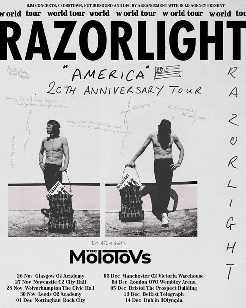 Razorlight "America" 20th Anniversary Tour The Molotovs, Razorlight november 2026 to december 2026 tour poster