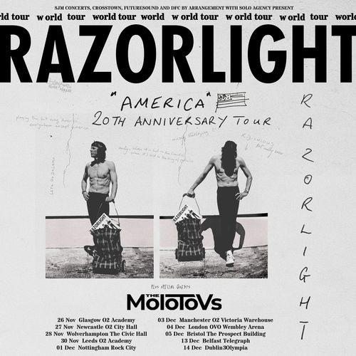 Razorlight "America" 20th Anniversary Tour Razorlight, The Molotovs november 2026 to december 2026 tour poster