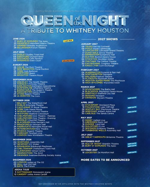 QUEEN of the NIGHT - A TRIBUTE TO WHITNEY HOUSTON Queen of the Night june 2026 to october 2027 tour poster