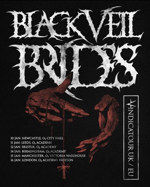 Black Veil Brides - Vindicatour UK / EU Black Veil Brides january 2026 tour poster