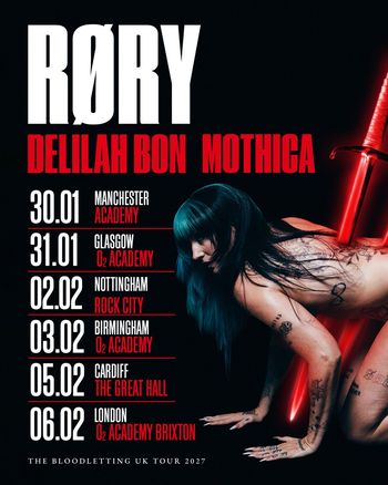 RØRY - The Bloodletting UK Tour 2027 Mothica, RØRY, Delilah Bon january 2027 to february 2027 tour poster