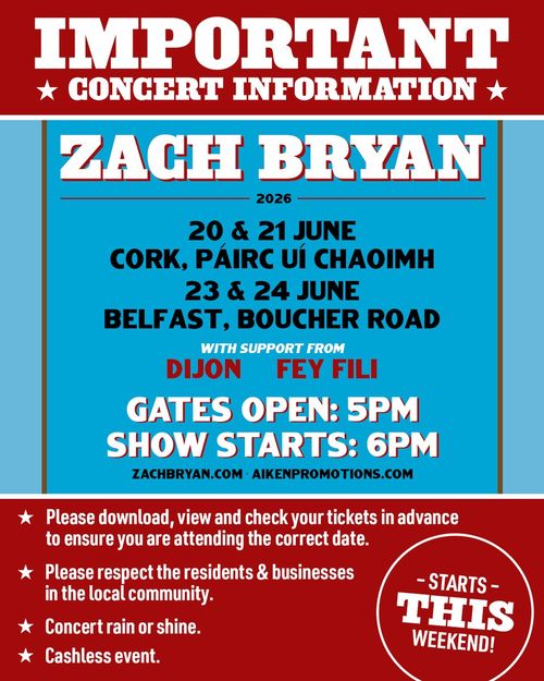 Zach Bryan 2026 Dijon, Fey Fili, Zach Bryan june 2026 tour poster