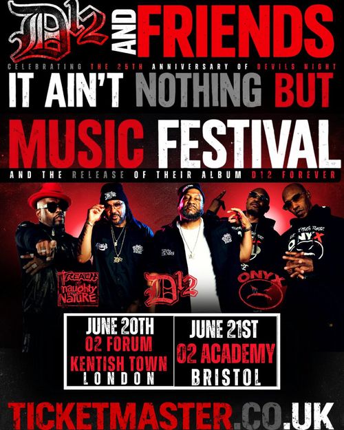 D12 and Friends - It Ain't Nothing But Music Festival D12, Treacherous Naughty By Nature june 2026 tour poster