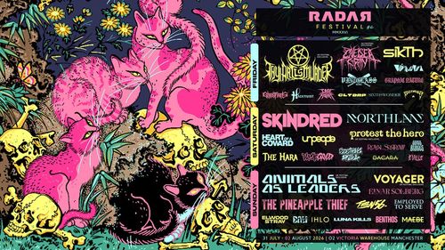 RADAR FESTIVAL #6 MMXXVI Vimova, Einar Solberg, Protest the Hero, unpeople, Hacktivist, The Pineapple Thief, CLT DRP, DALI, Thy Art Is Murder, SikTh, Voyager, Maebe, DACARA, Chelsea Grin, Animals as Leaders, Luna Kills, Skindred, Elwood Stray, Northlane, Benthos, Sixth Wonder, THE HARA, Employed to Serve, Ihlo, Heart of a Coward, Eville, BLACKGOLD, Pizzazzy, Ghostmates, Jiggs Bridges, Tens8, Ossifying Mind, Royal Sparrow, Tage Fight july 2026 to august 2026 tour poster