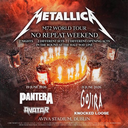 Metallica M72 World Tour No Repeat Weekend Knocked Loose, Avatar, Gojira, Metallica, Pantera june 2026 tour poster